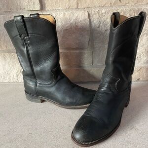 Justin black leather heritage Americana western rodeo ranch pull on cowboy boot